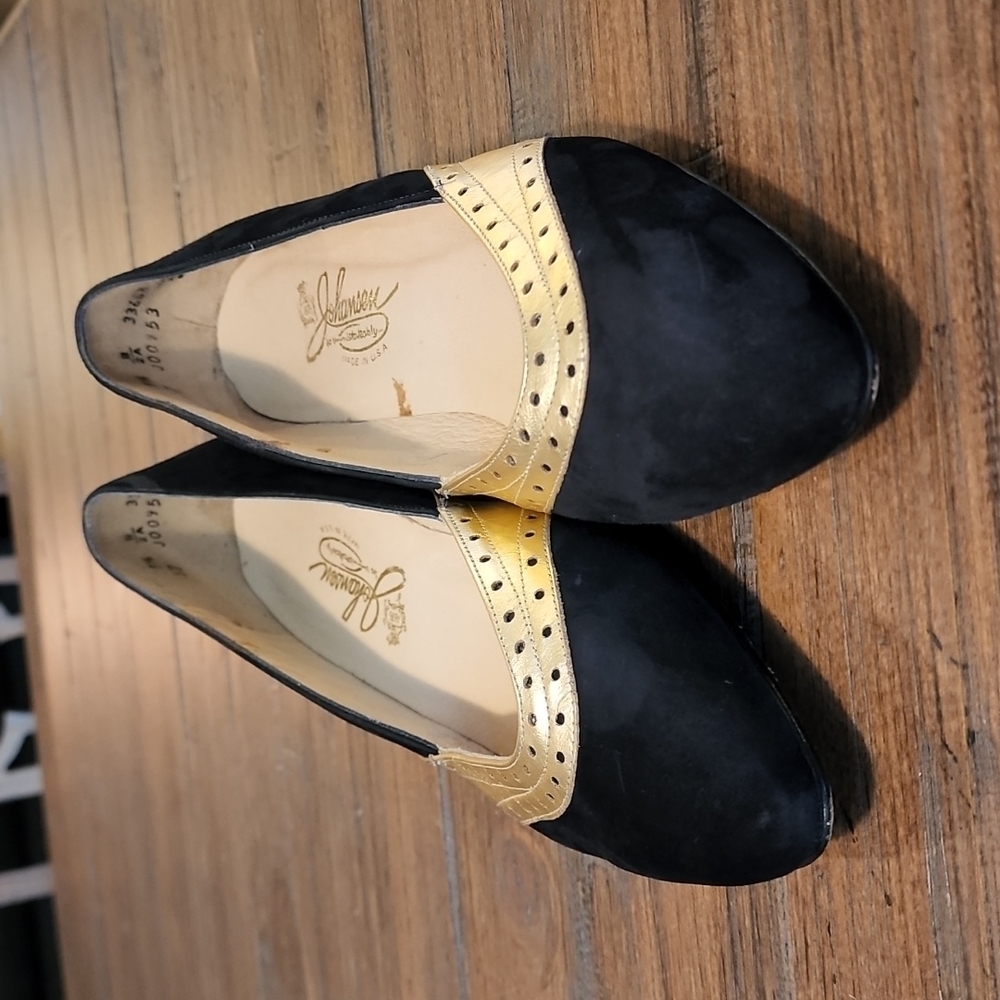 Johansen dark navy blue and gold dress shoes size 9.5